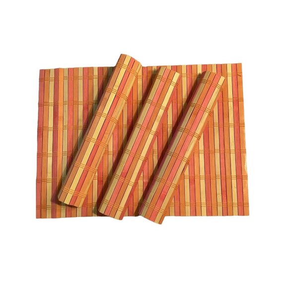 Set of 4 Bamboo Orange/ Natural Table Mats Placemats - Picture 1 of 5